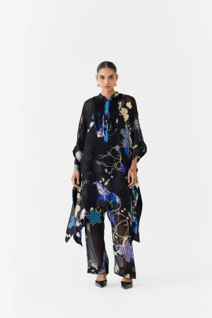 BLACK CRANE ORGANZA KIMONO & PANTS CO-ORD