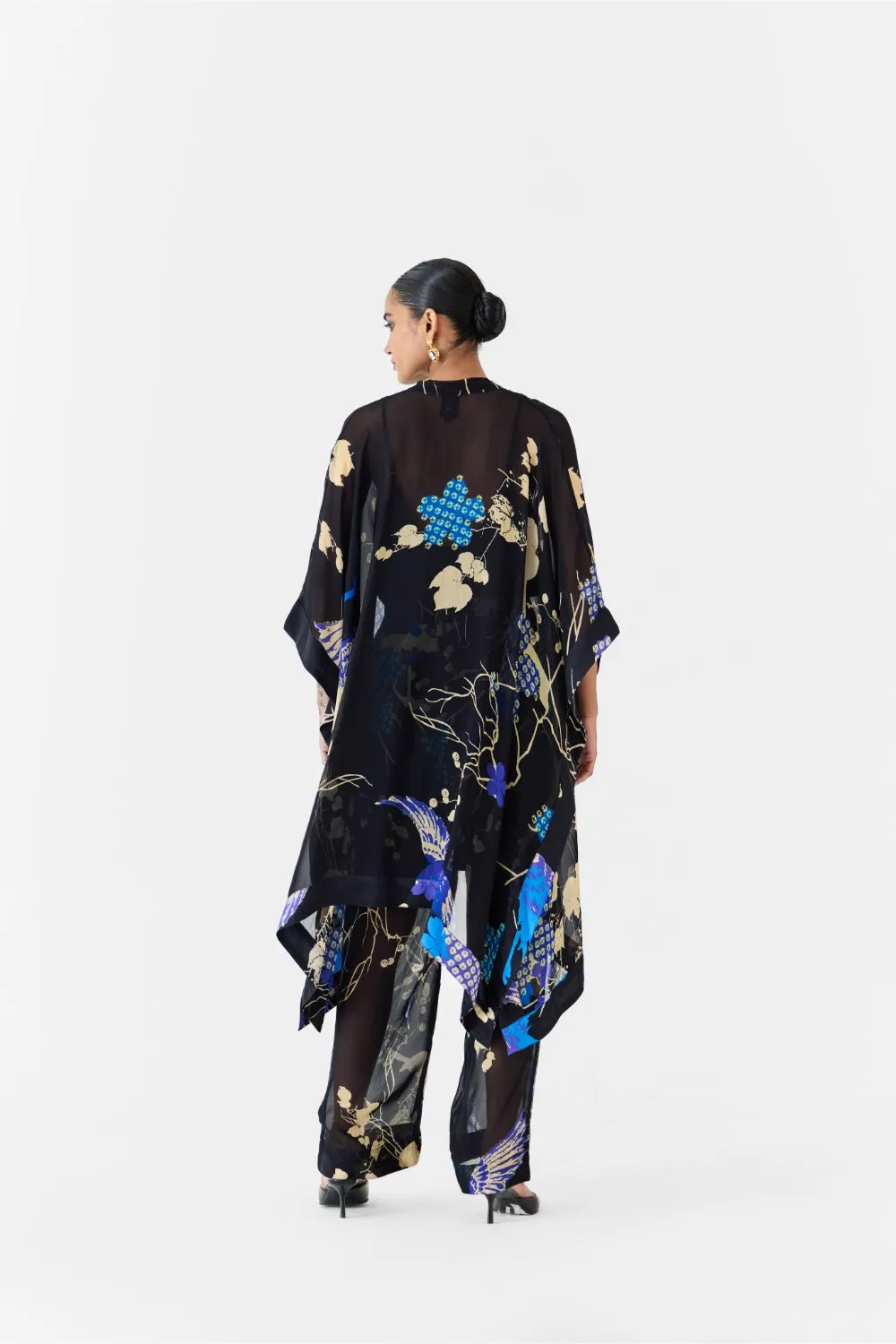 BLACK CRANE ORGANZA KIMONO & PANTS CO-ORD