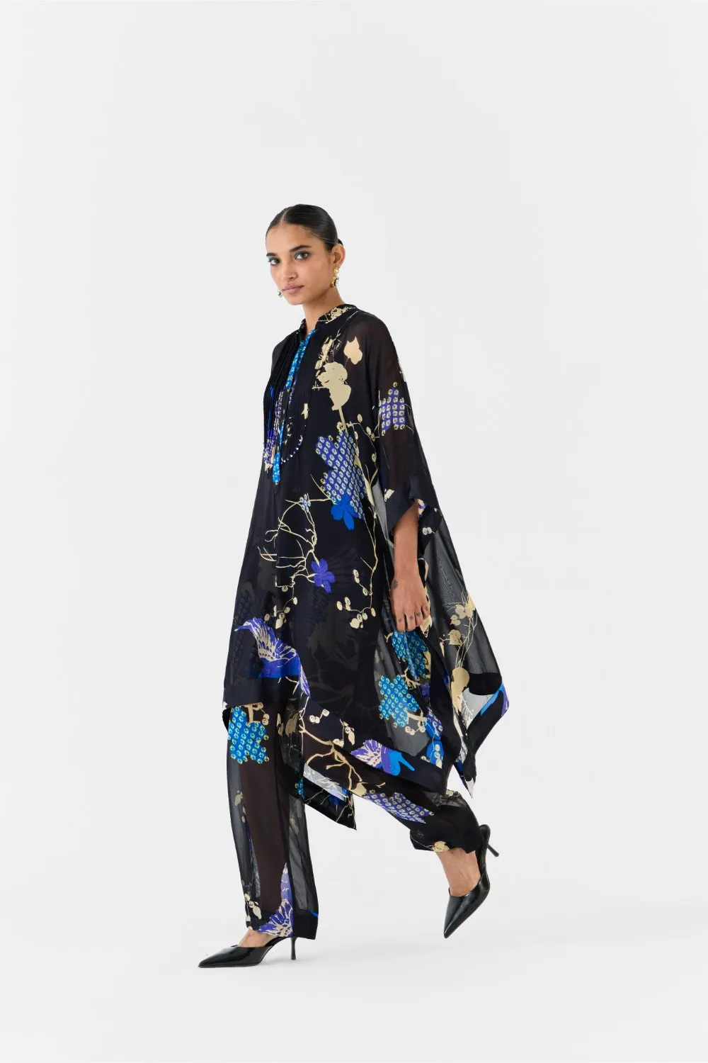 BLACK CRANE ORGANZA KIMONO & PANTS CO-ORD