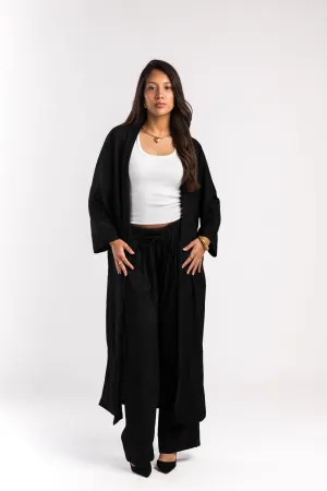 Black Crinkled Flow Kimono