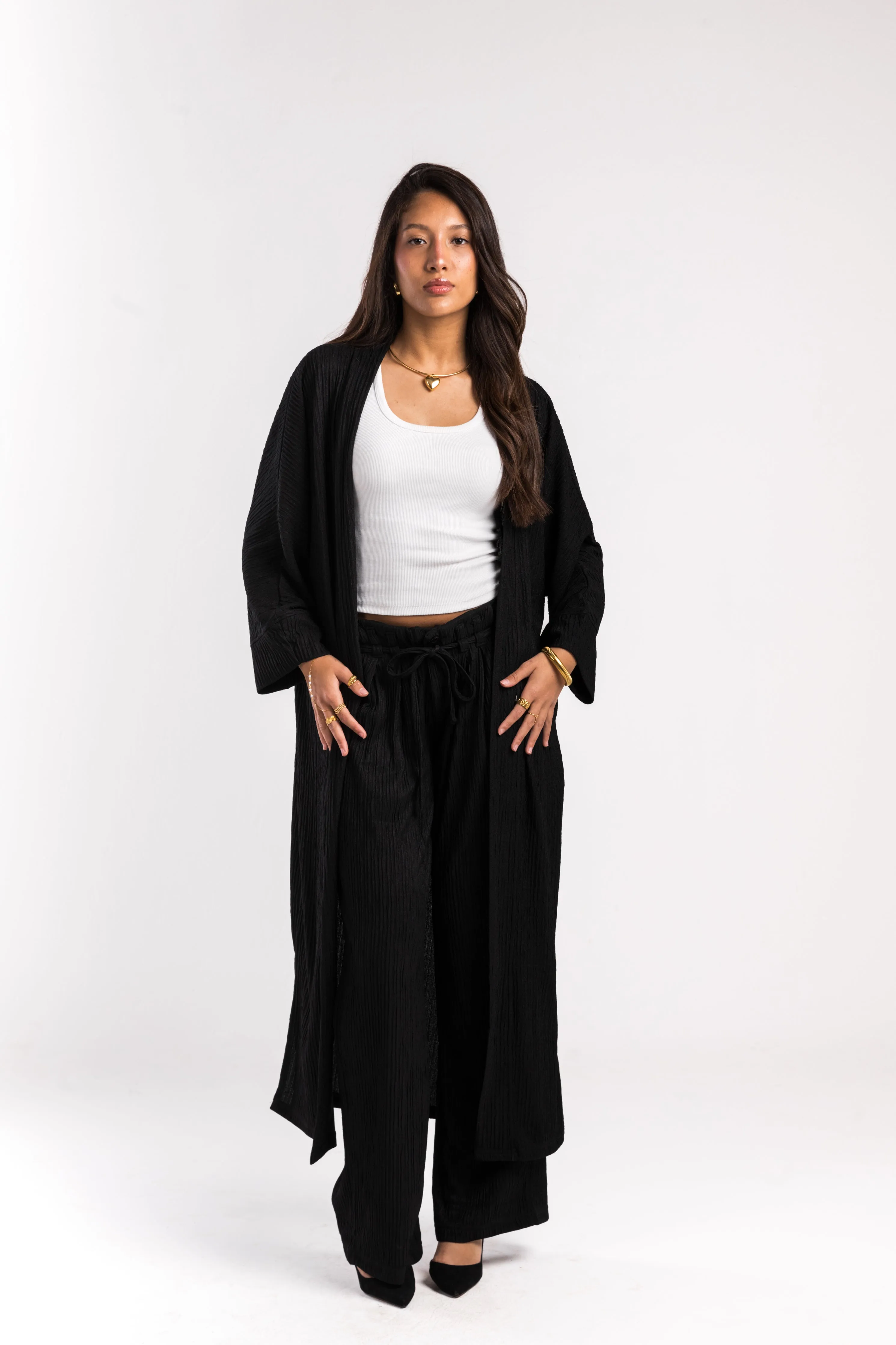 Black Crinkled Flow Kimono