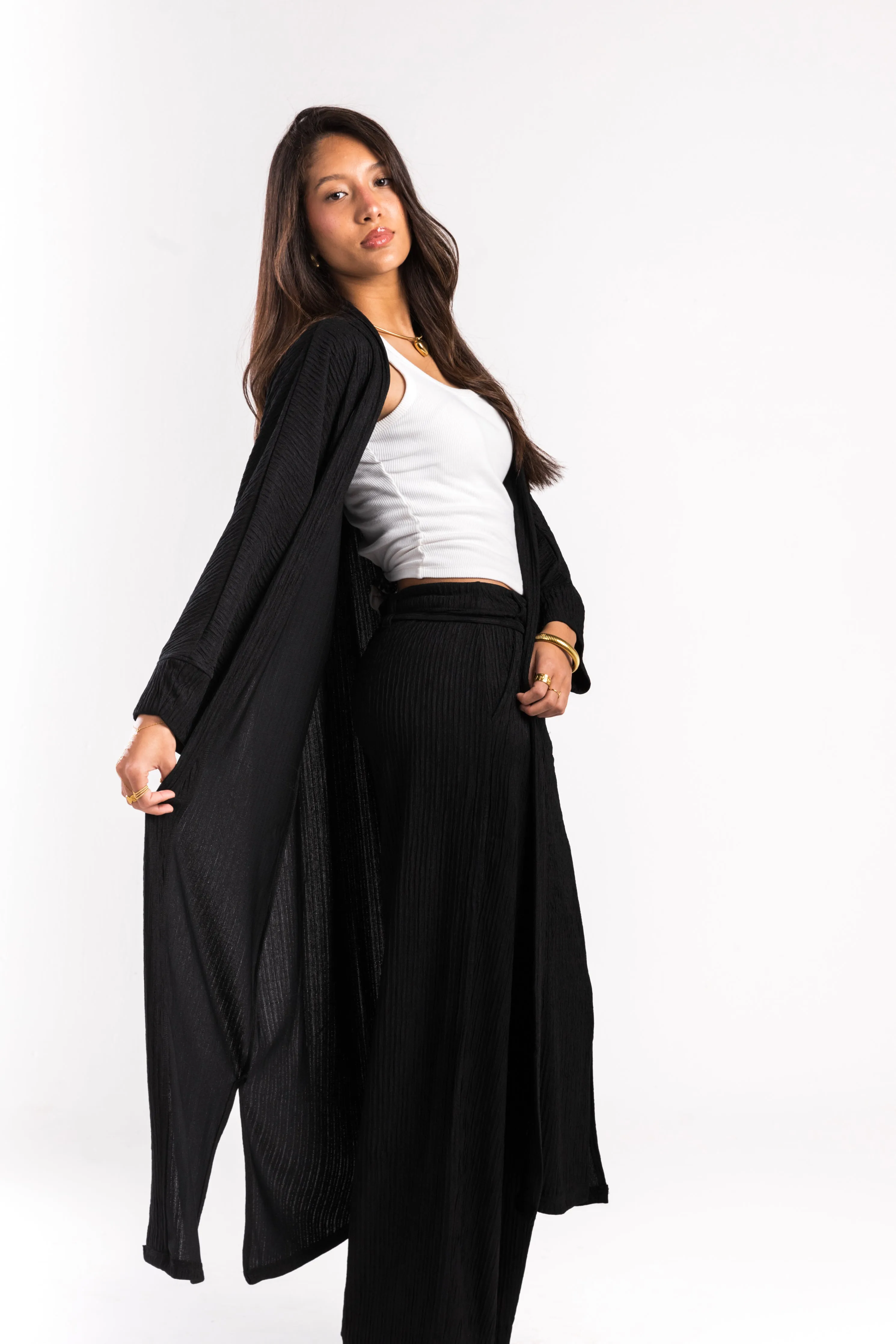 Black Crinkled Flow Kimono