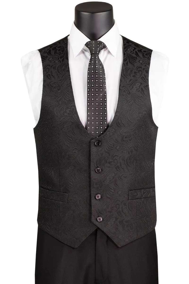 Black Jaquard Three Piece Slim Fit Tuxedo