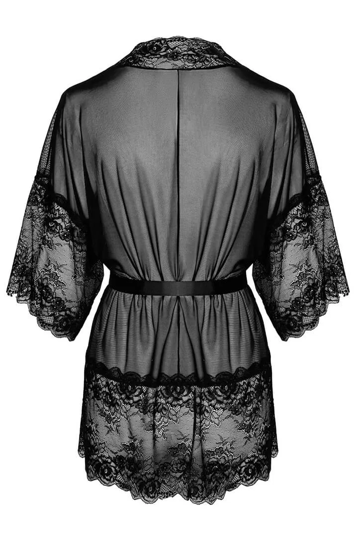 Black lace X mesh robe - Turn Me On