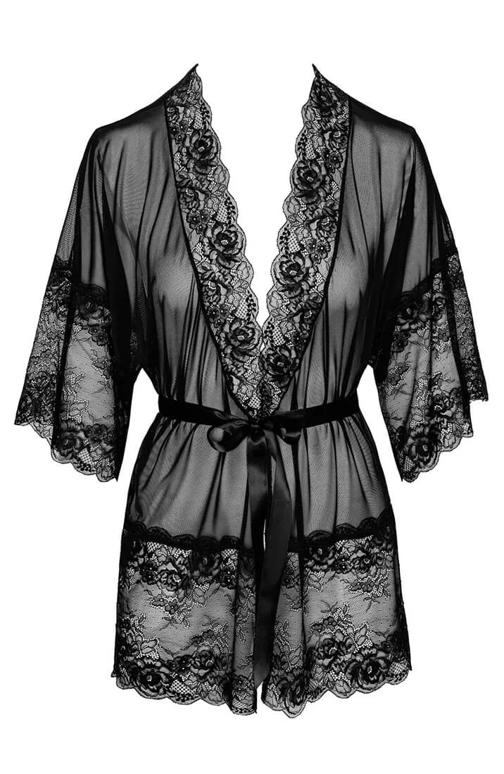 Black lace X mesh robe - Turn Me On