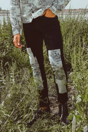 Black Monochromatic Toile Patches Jeans