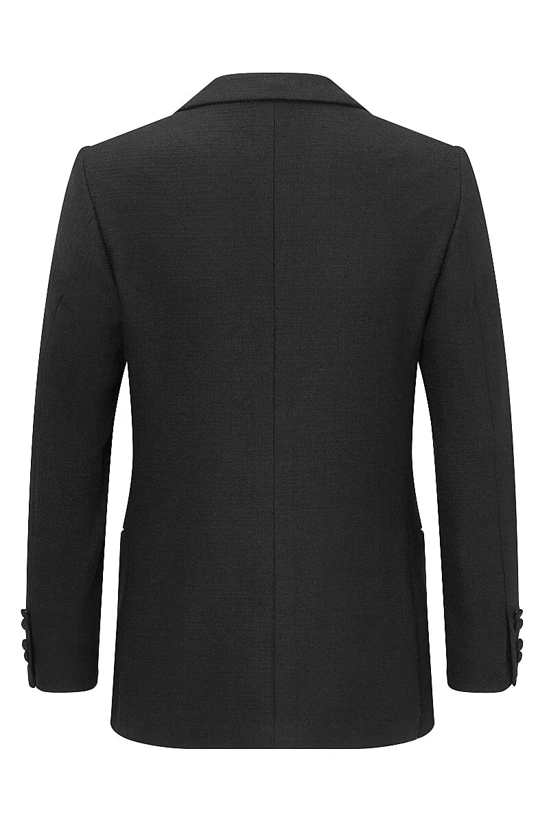 Black Peak Lapel Single Breasted Wool Evening Jacket