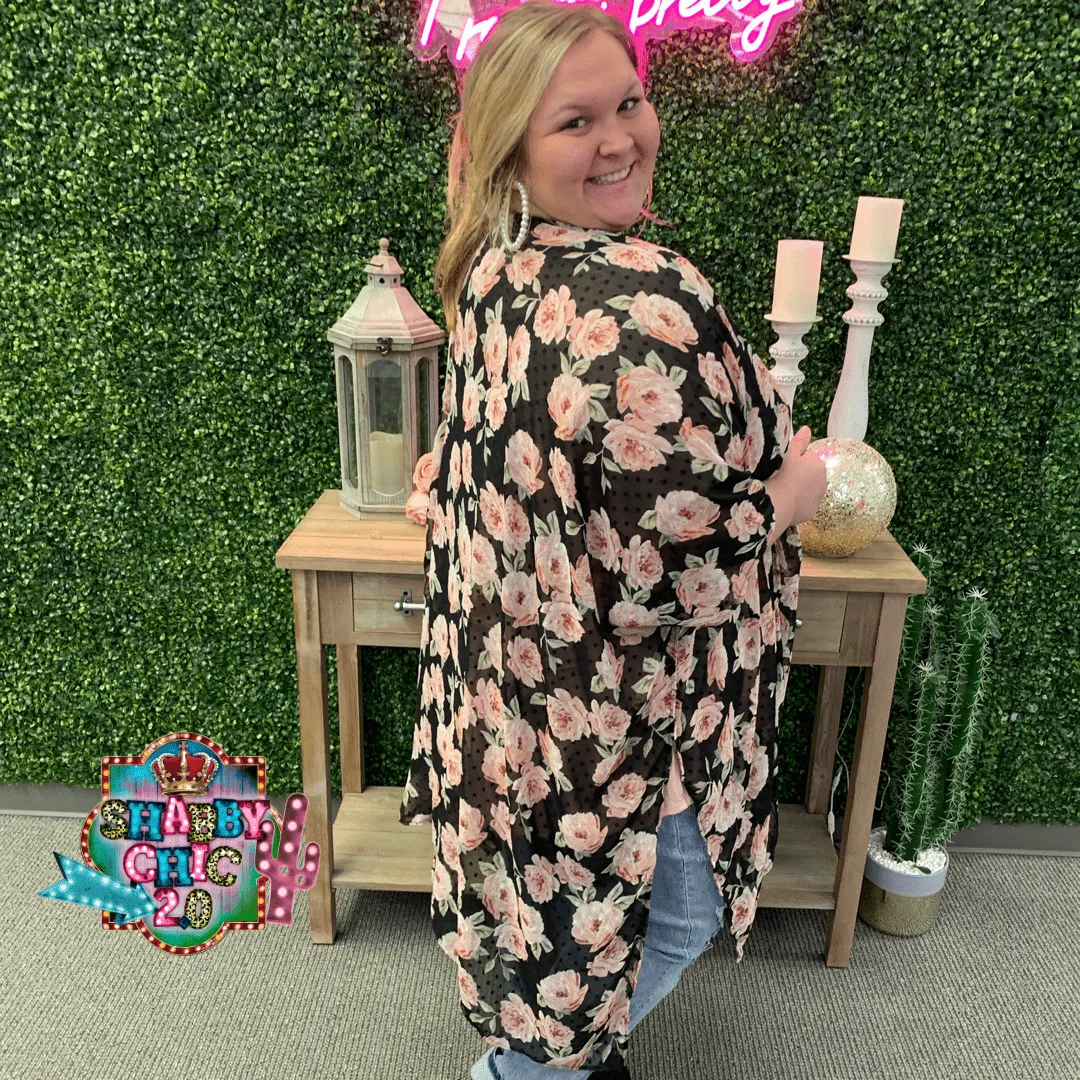 Black with Floral Kimono