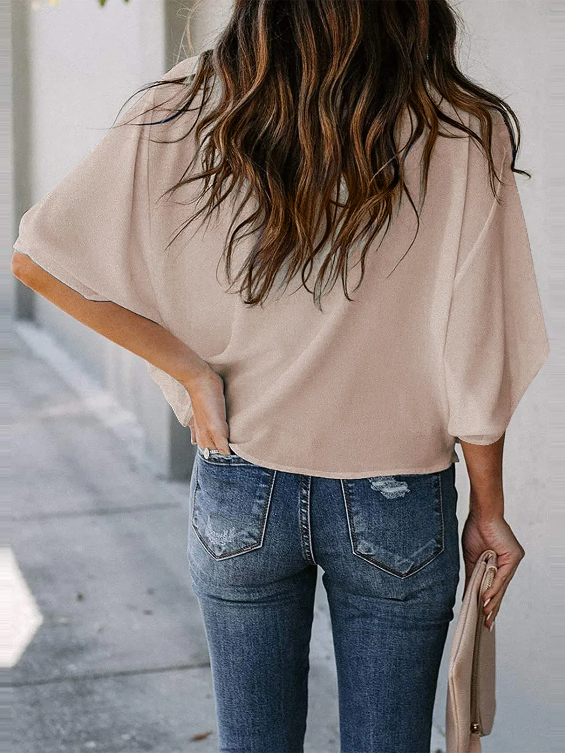 Blaine Full Size Cowl Neck Three-Quarter Sleeve Blouse