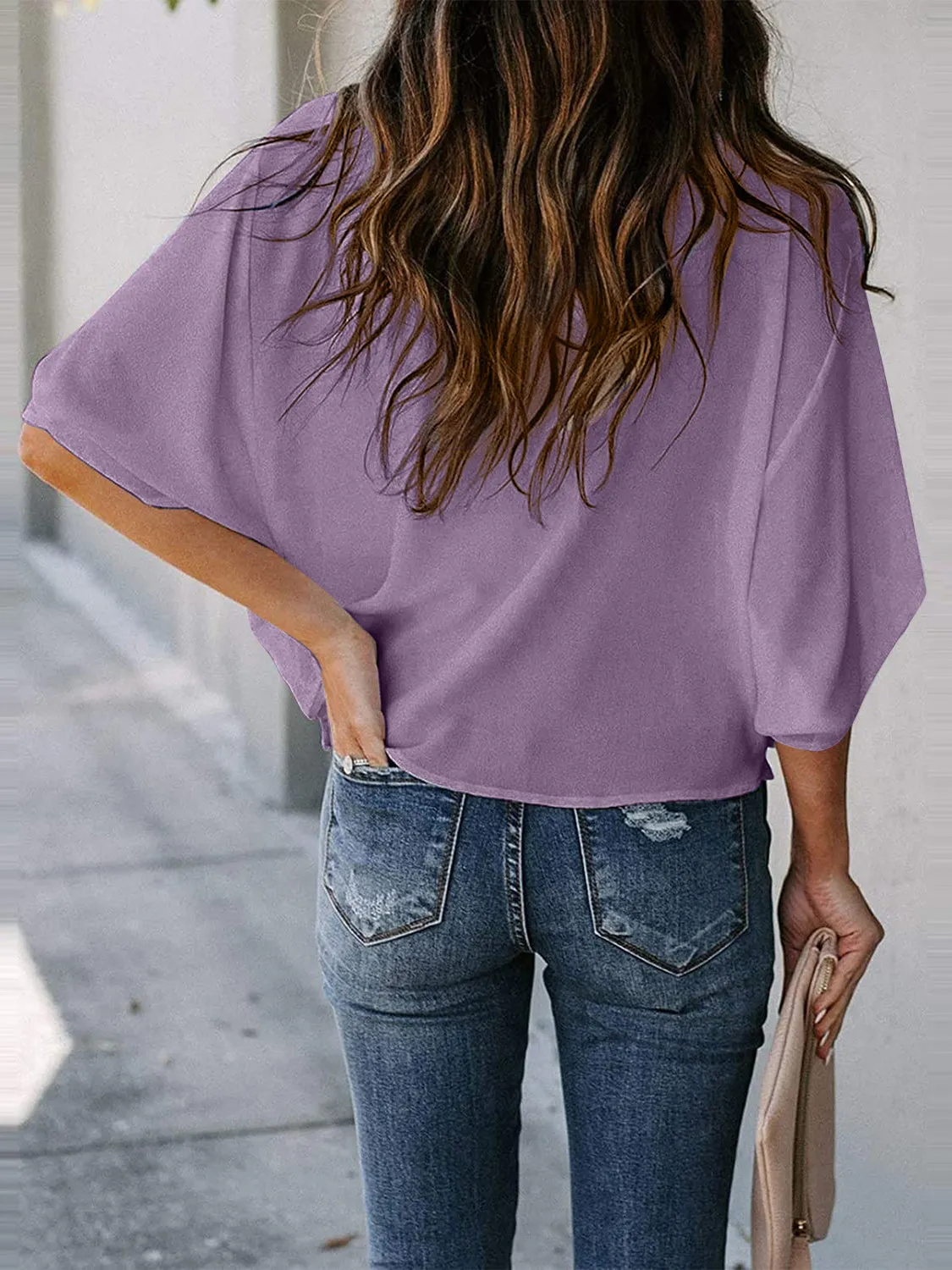 Blaine Full Size Cowl Neck Three-Quarter Sleeve Blouse