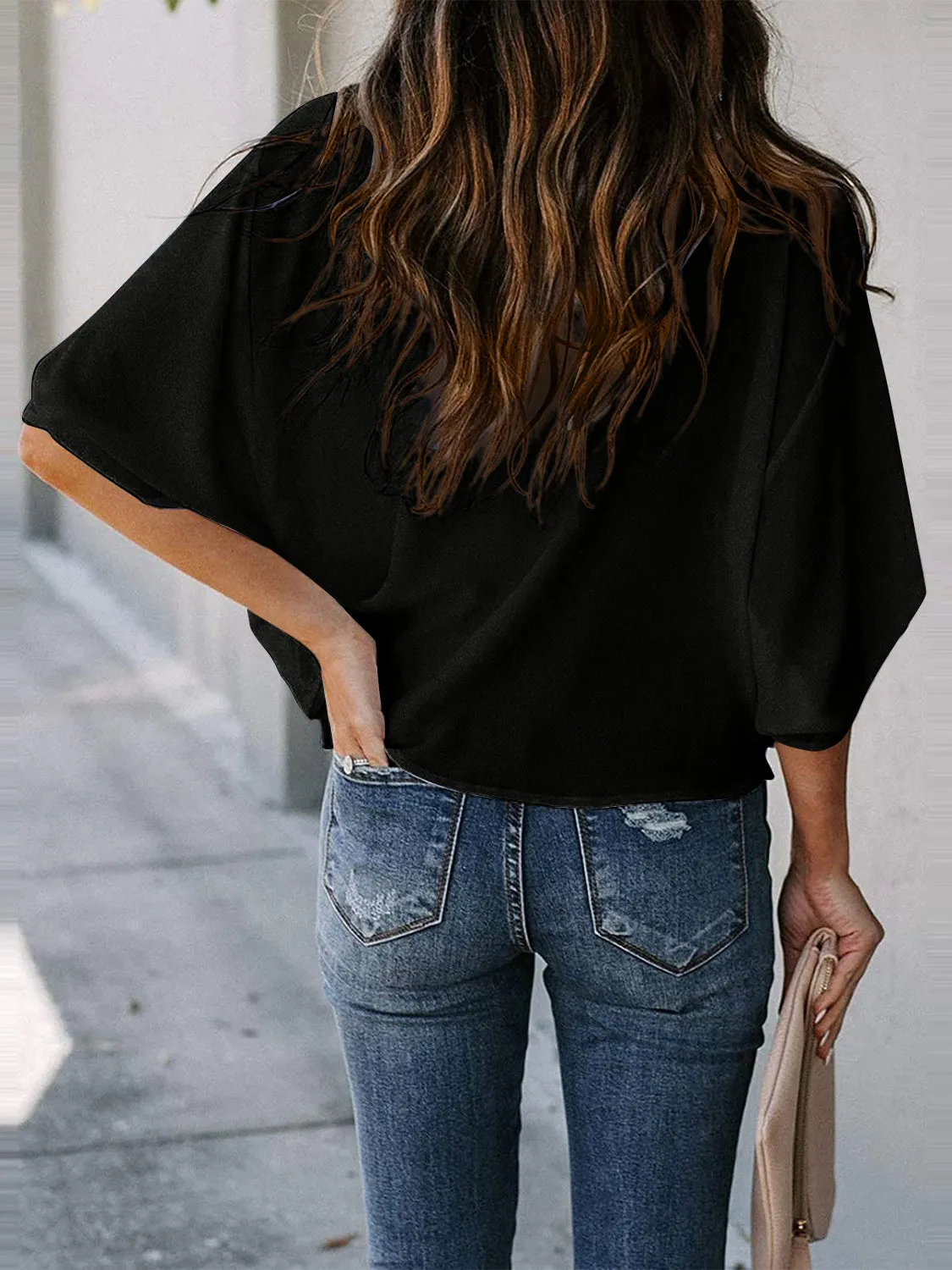 Blaine Full Size Cowl Neck Three-Quarter Sleeve Blouse