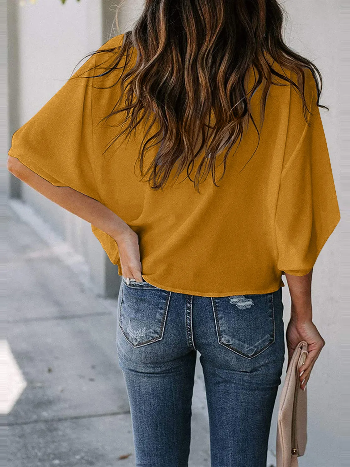 Blaine Full Size Cowl Neck Three-Quarter Sleeve Blouse