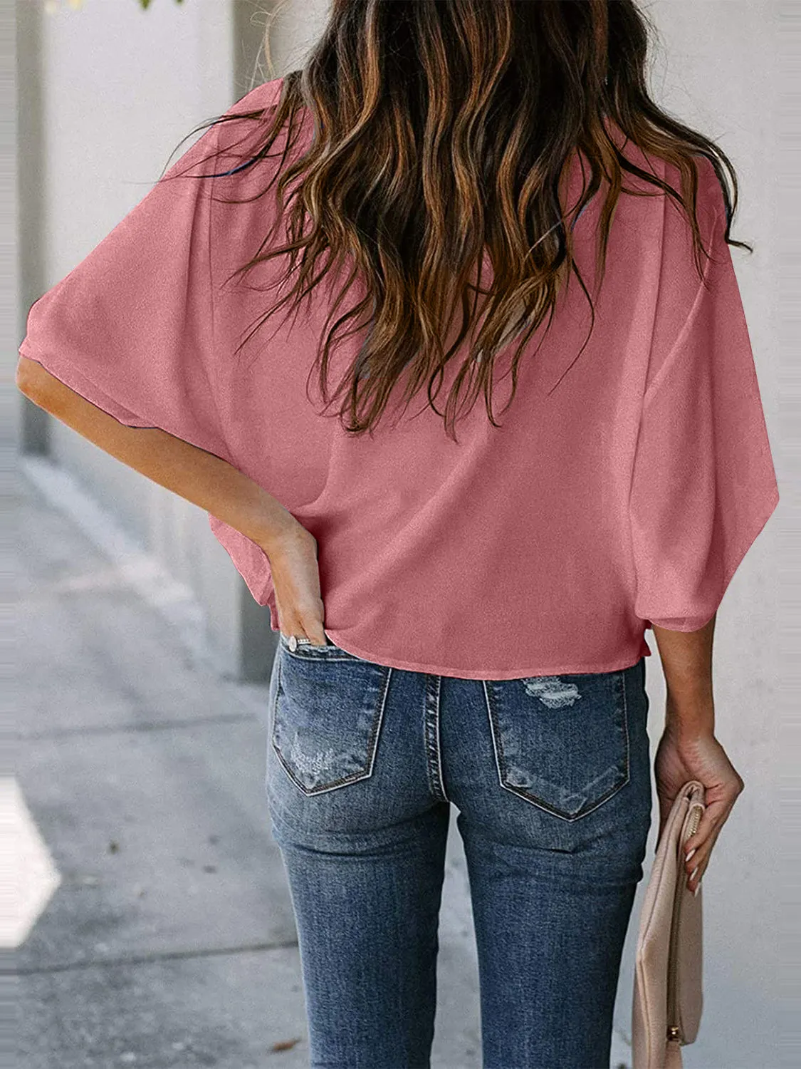 Blaine Full Size Cowl Neck Three-Quarter Sleeve Blouse