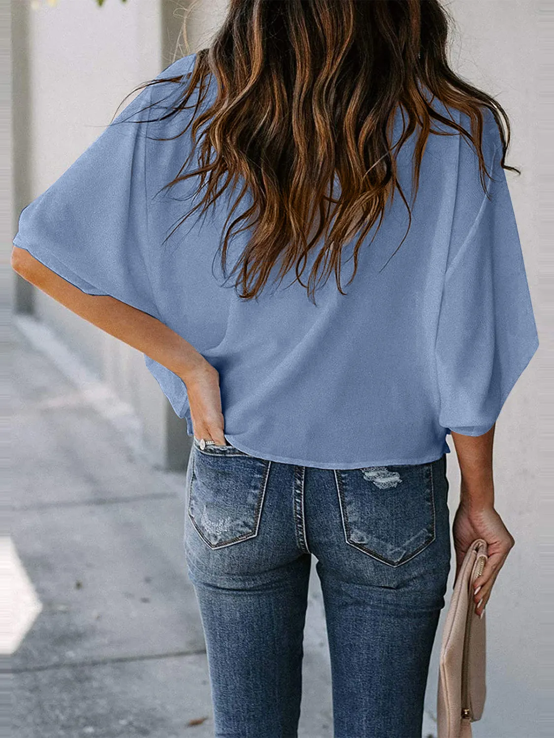 Blaine Full Size Cowl Neck Three-Quarter Sleeve Blouse