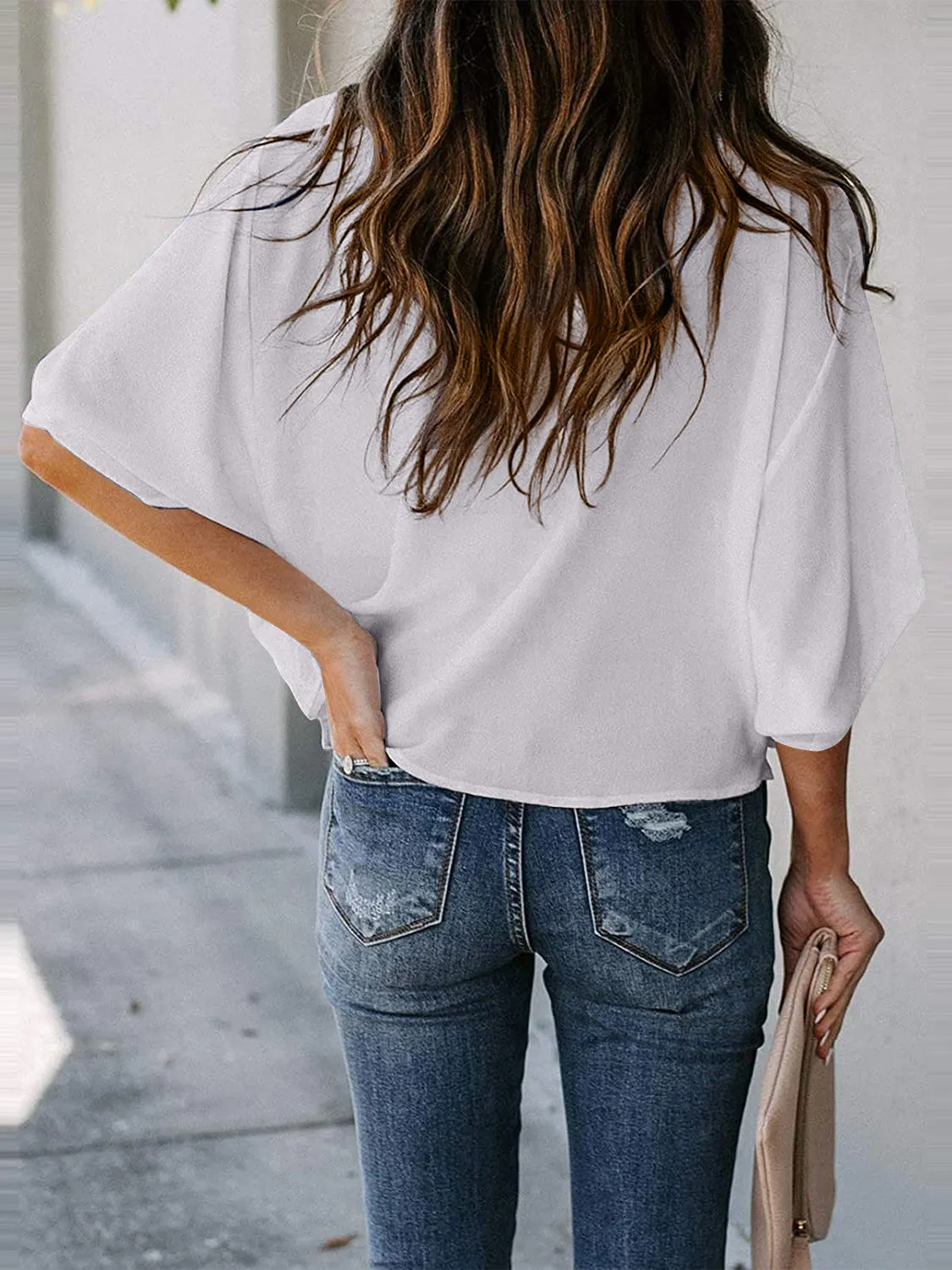 Blaine Full Size Cowl Neck Three-Quarter Sleeve Blouse