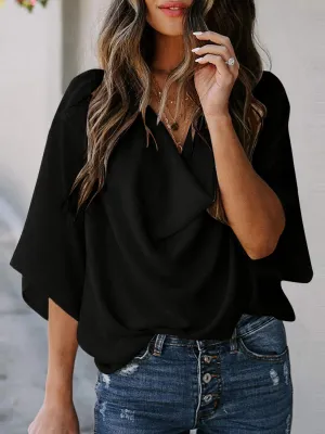 Blaine Full Size Cowl Neck Three-Quarter Sleeve Blouse