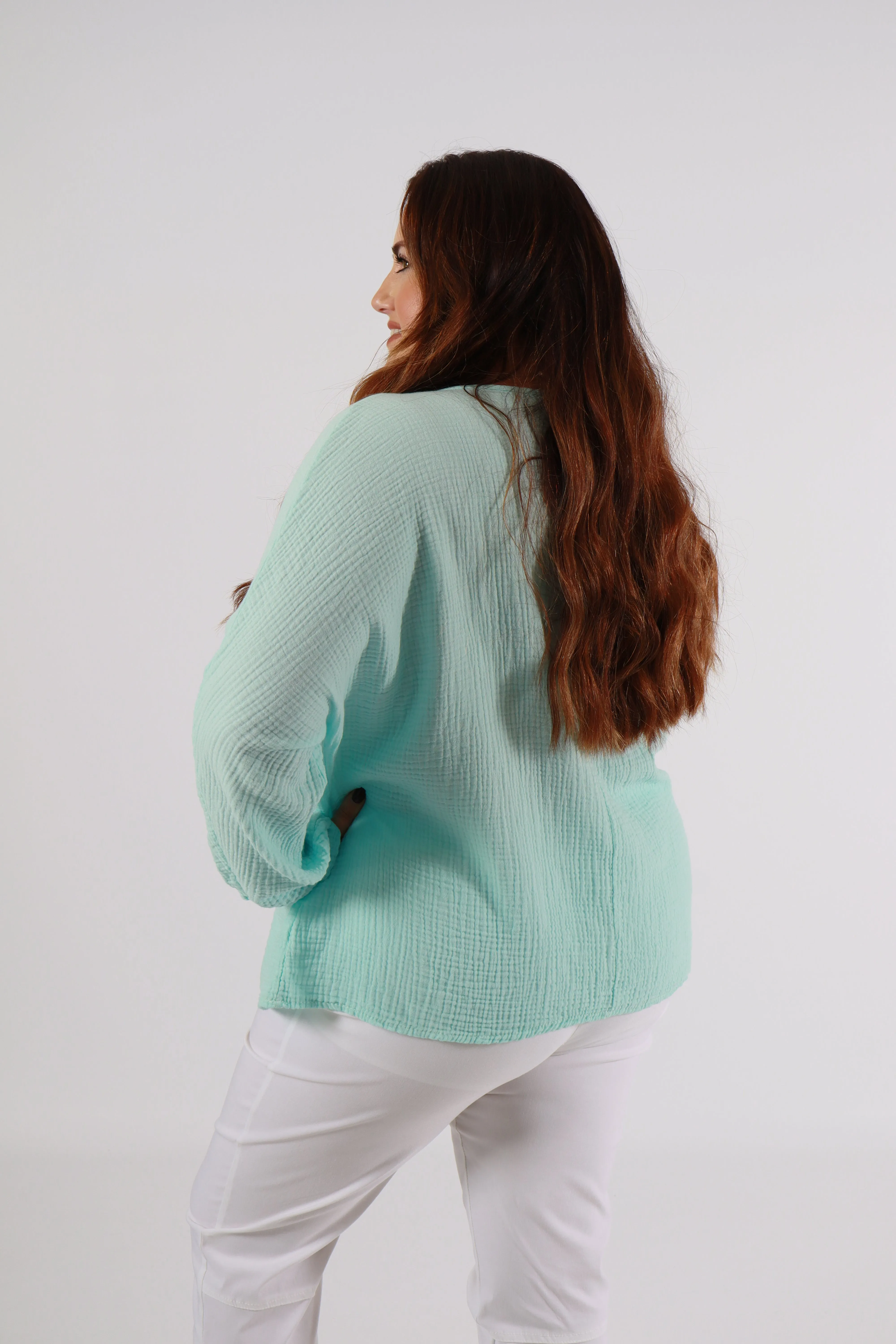 Blair Cotton Blouse in Aqua