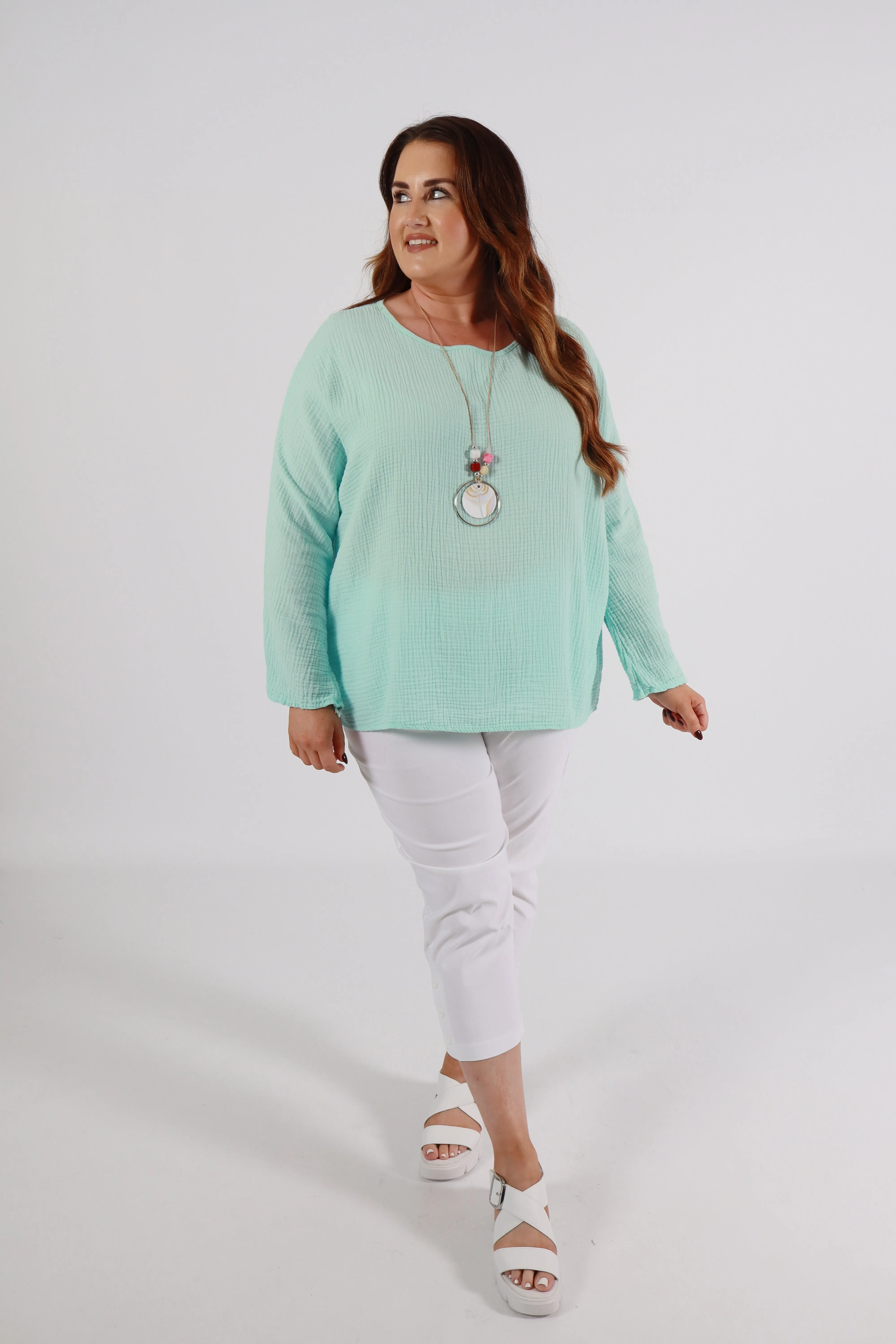 Blair Cotton Blouse in Aqua