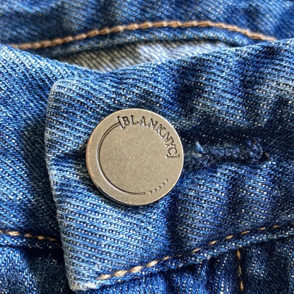 Blank NYC two tone, side stripe, distressed patched jeans 26