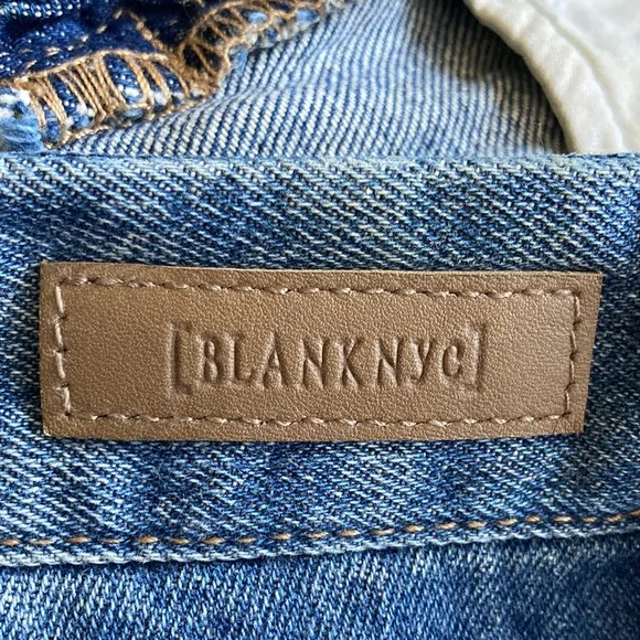 Blank NYC two tone, side stripe, distressed patched jeans 26