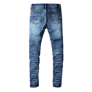 Blue Black Patch Ripped Jeans