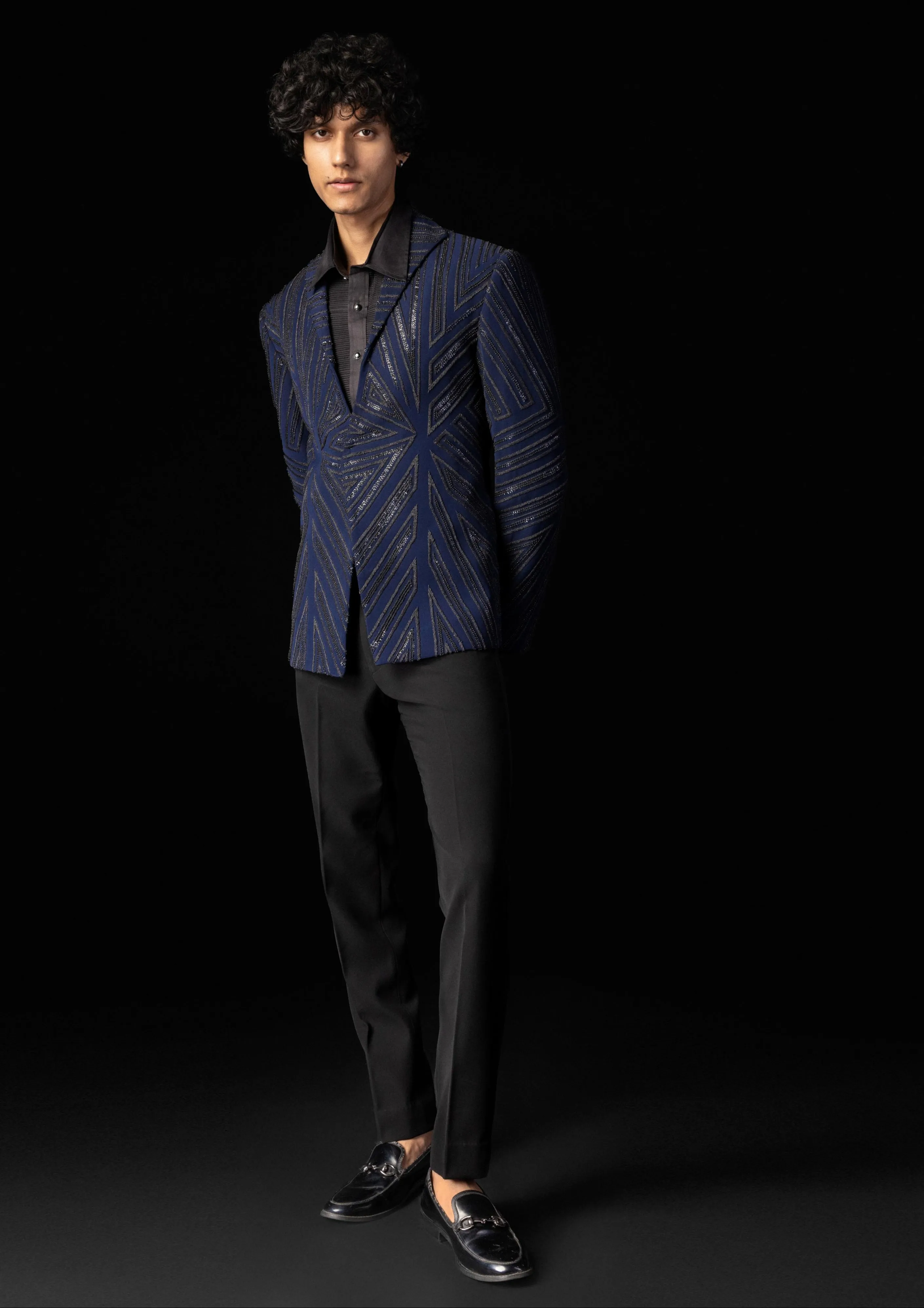 Blue linear tuxedos with black trouser