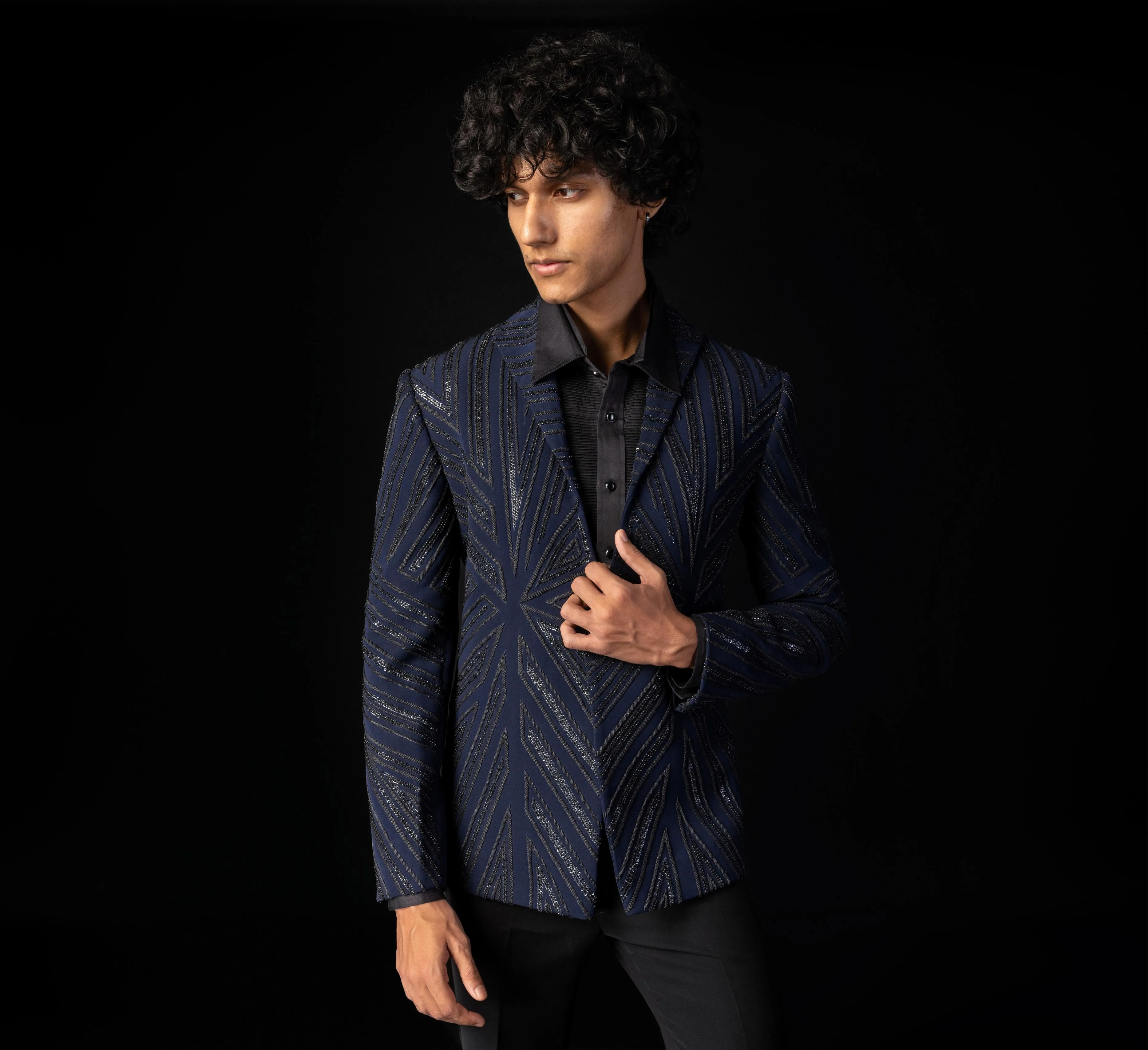 Blue linear tuxedos with black trouser