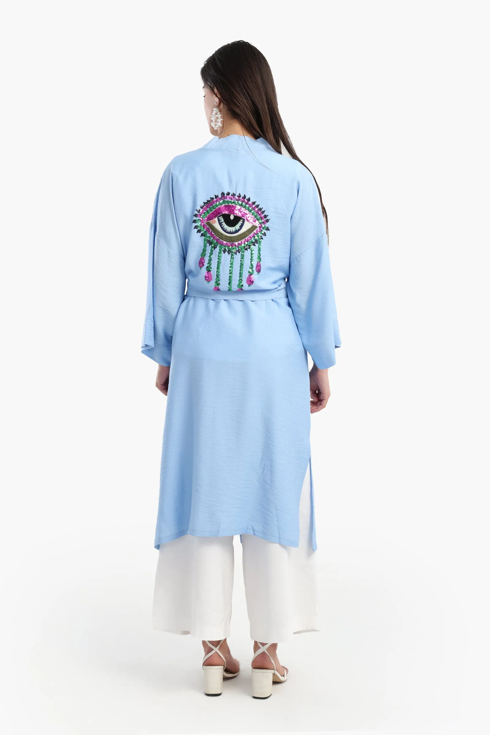Blue Open Front Kimono