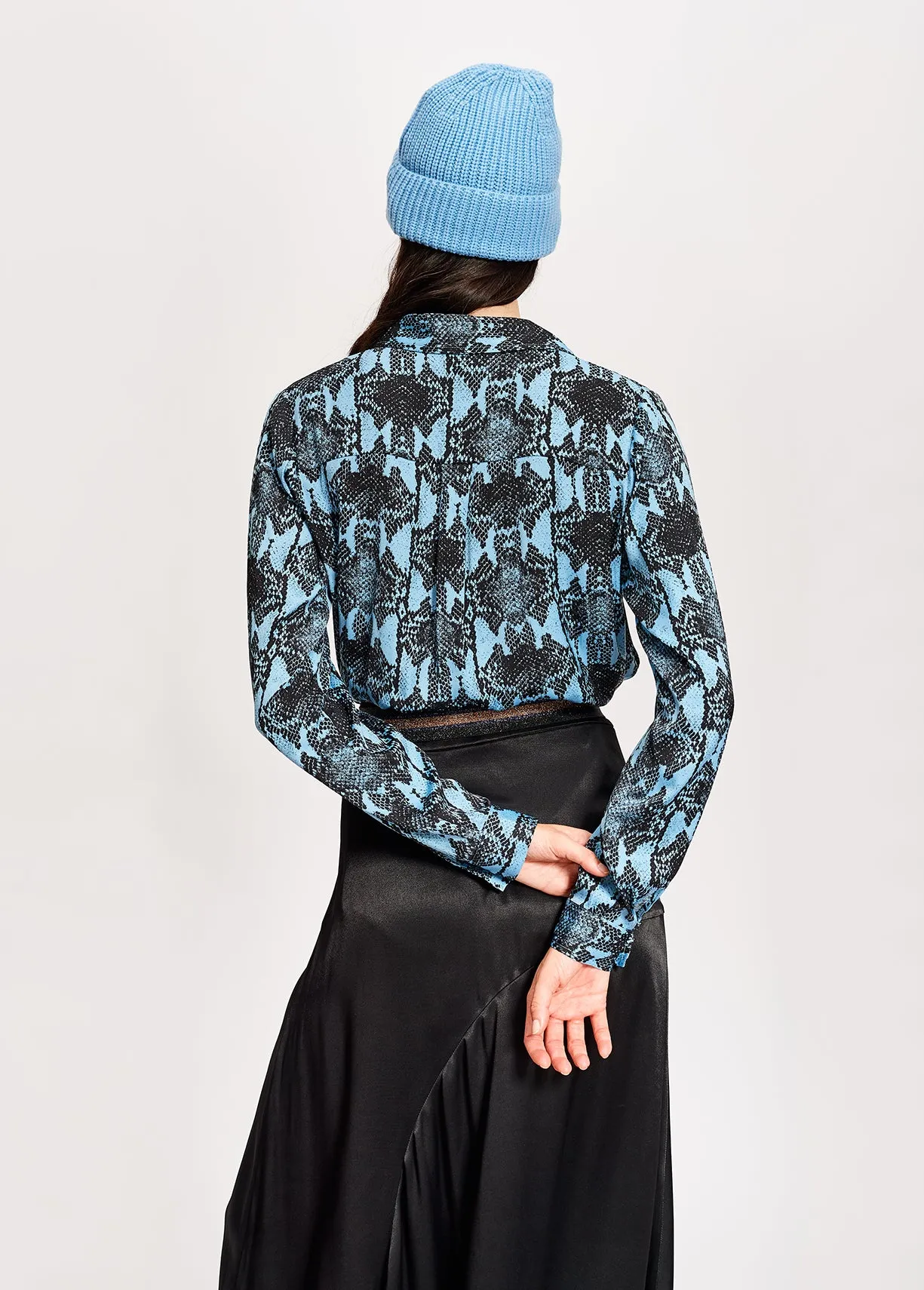 Blue shirt with snake print