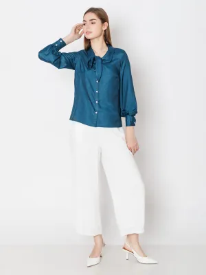 Blue Solid Basic Tie Up Shirt