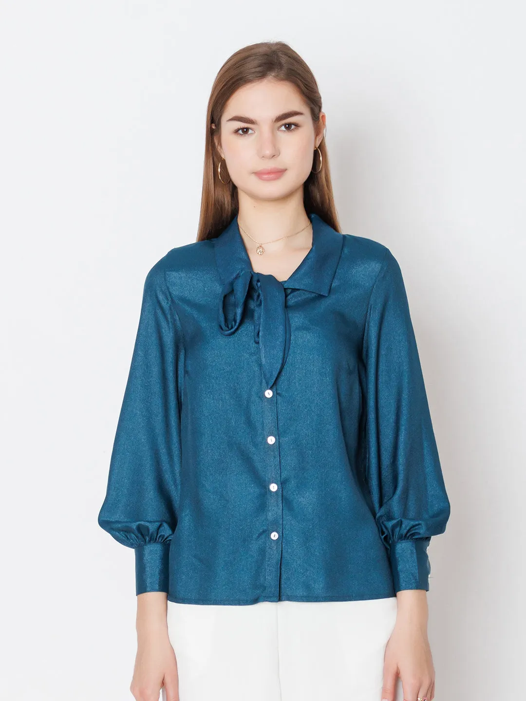 Blue Solid Basic Tie Up Shirt