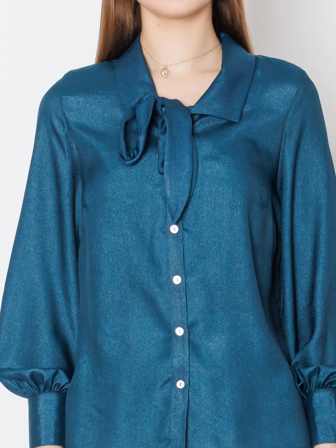 Blue Solid Basic Tie Up Shirt