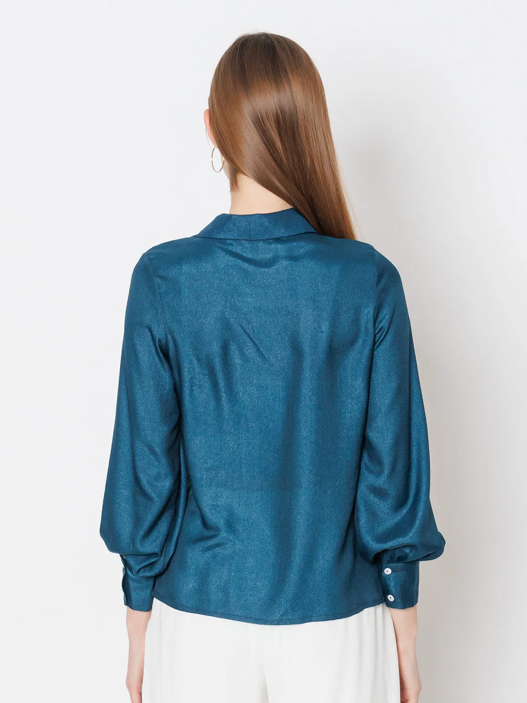 Blue Solid Basic Tie Up Shirt