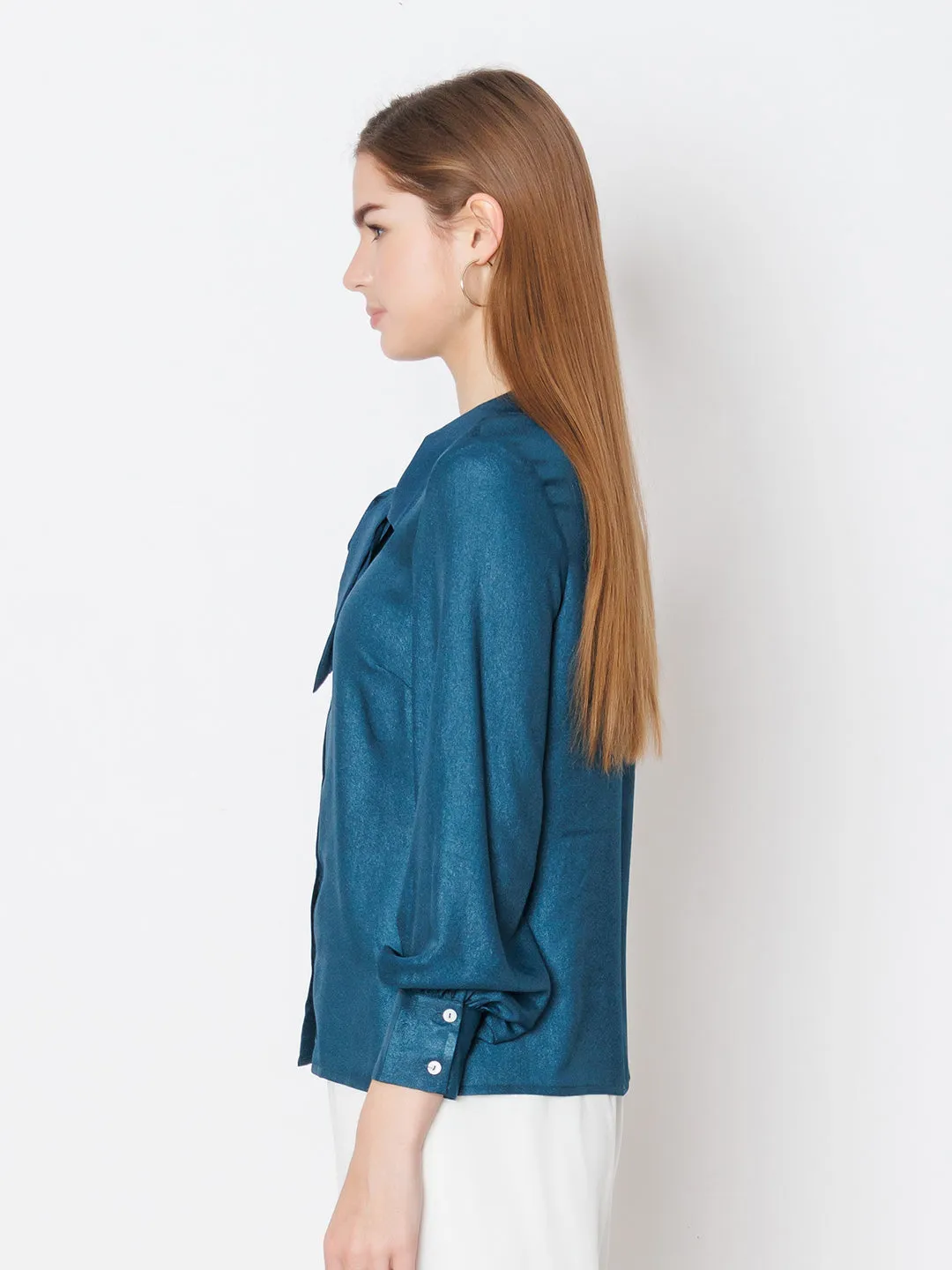 Blue Solid Basic Tie Up Shirt