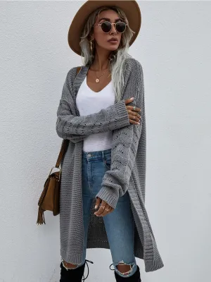 Braid Open Knit Long Cardigan - Grey