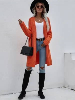 Braid Open Knit Long Cardigan - Orange