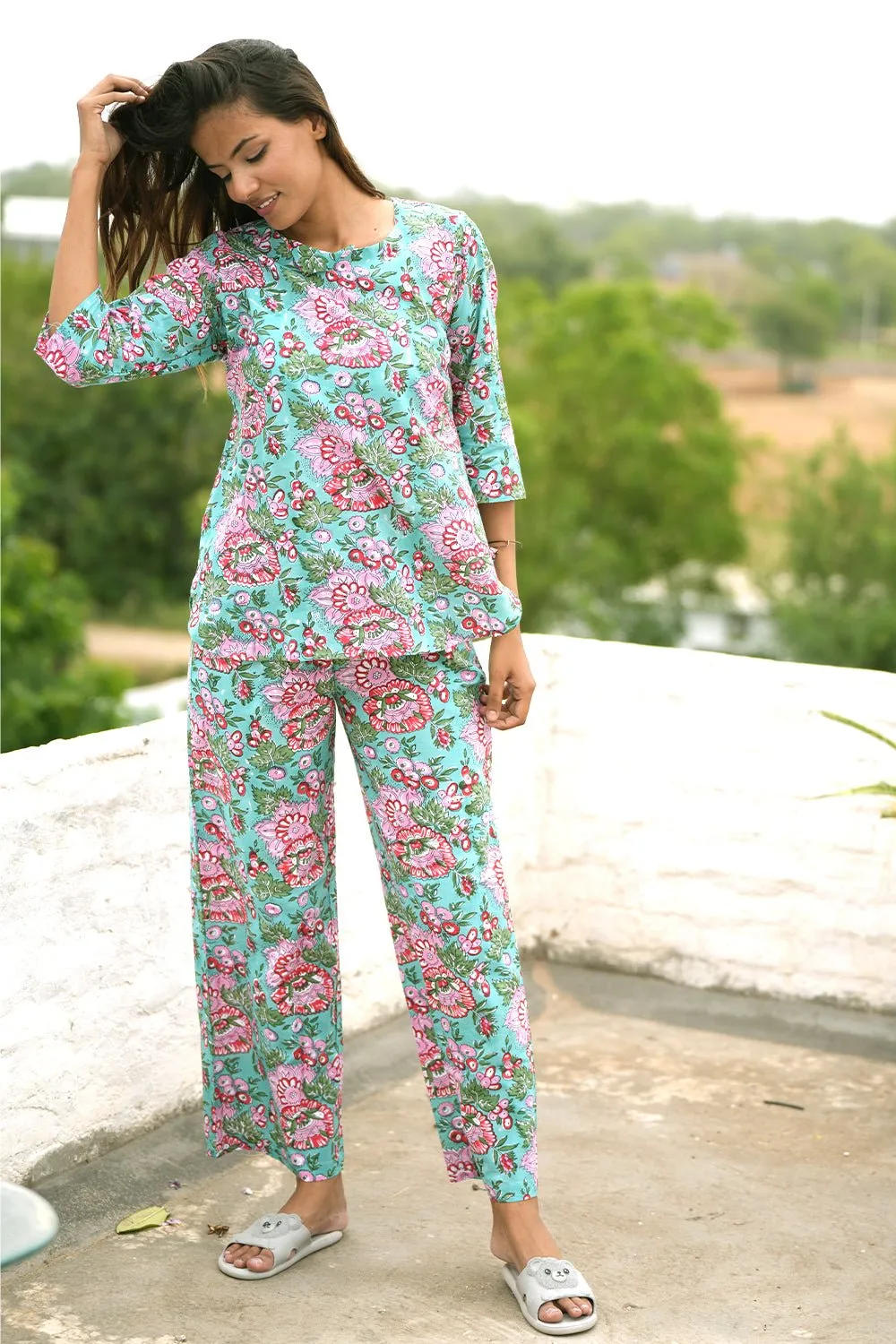 Bubblegum Frequencies Block Printed Night suit