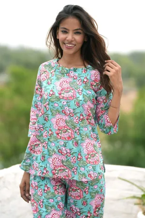 Bubblegum Frequencies Block Printed Night suit
