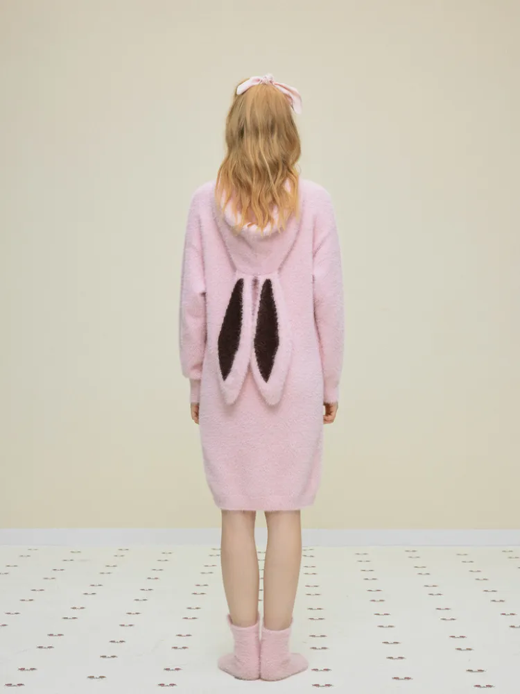 Bunny Ears Fleece Hooded Pajama Dress