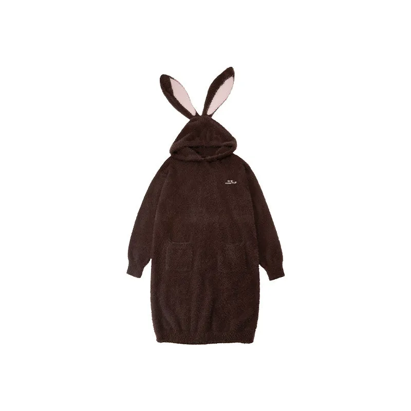 Bunny Ears Fleece Hooded Pajama Dress