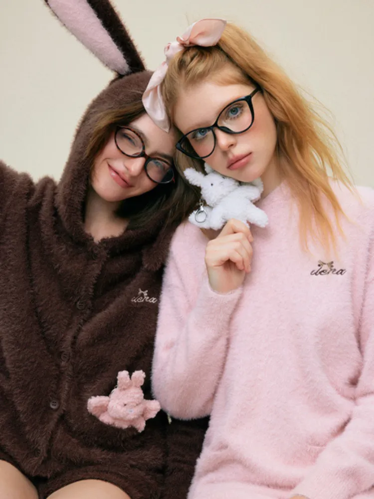 Bunny Ears Fleece Hooded Pajama Dress