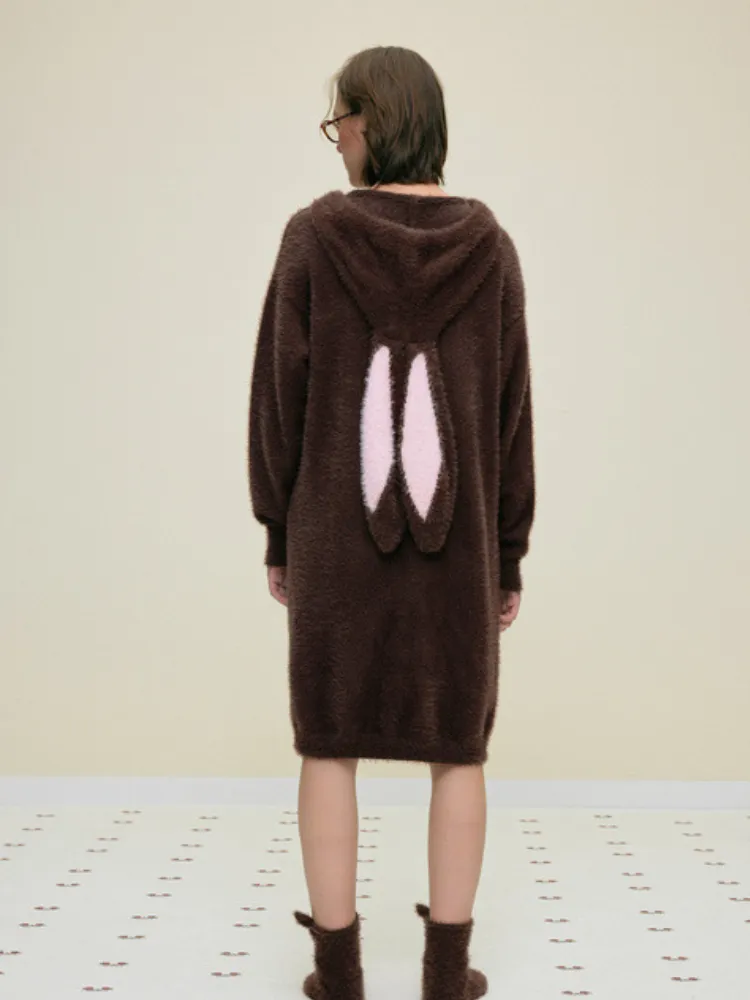 Bunny Ears Fleece Hooded Pajama Dress