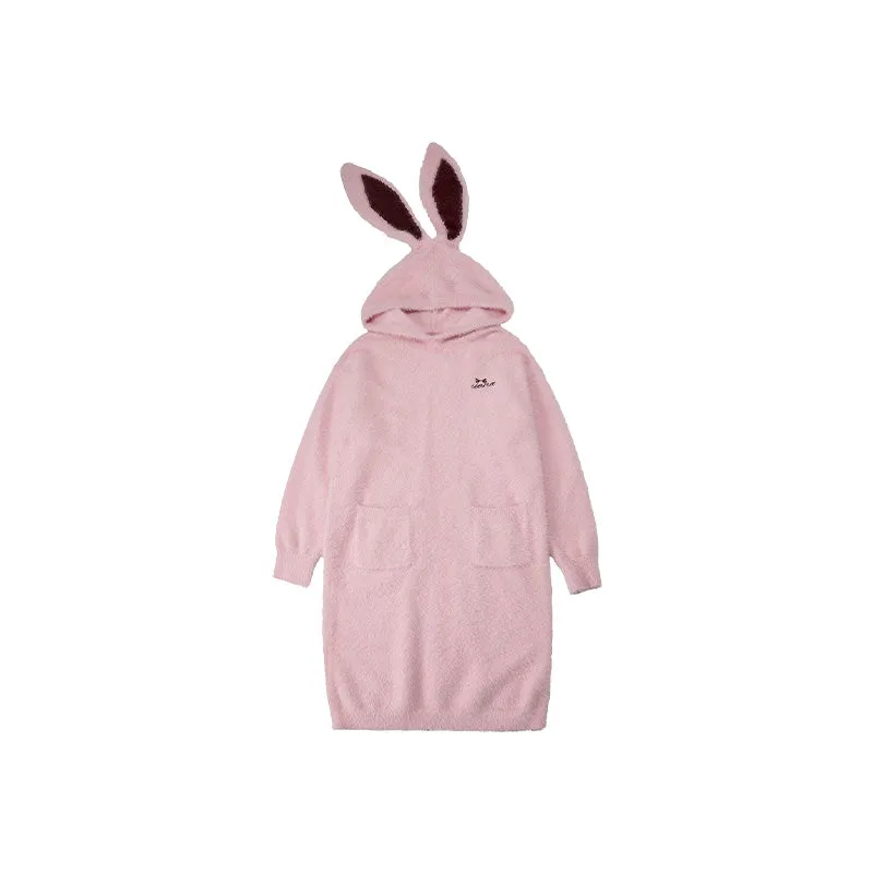 Bunny Ears Fleece Hooded Pajama Dress