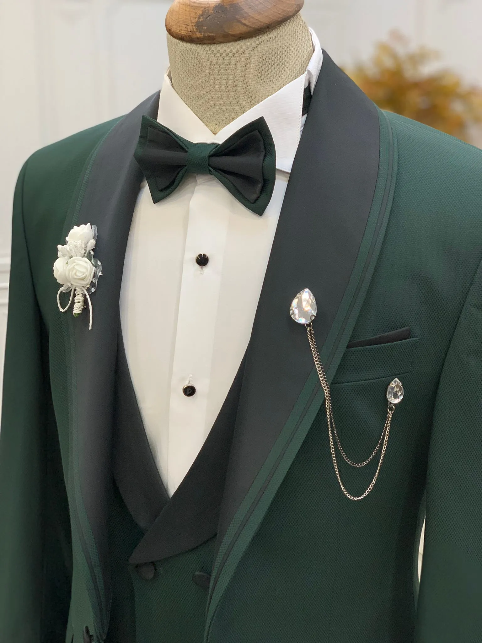 Caesar Green Slim Fit Shawl Lapel Tuxedo