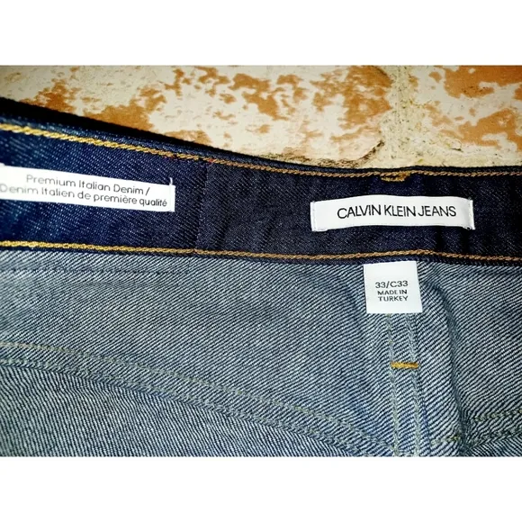 Calvin Klein Jeans Premium Italian Denim Skirt - Vinyl Sleeve Logo - Dark Rinse