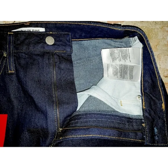 Calvin Klein Jeans Premium Italian Denim Skirt - Vinyl Sleeve Logo - Dark Rinse