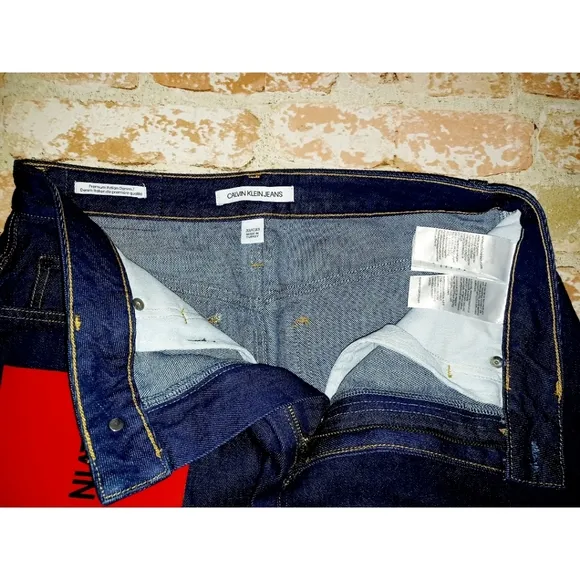 Calvin Klein Jeans Premium Italian Denim Skirt - Vinyl Sleeve Logo - Dark Rinse