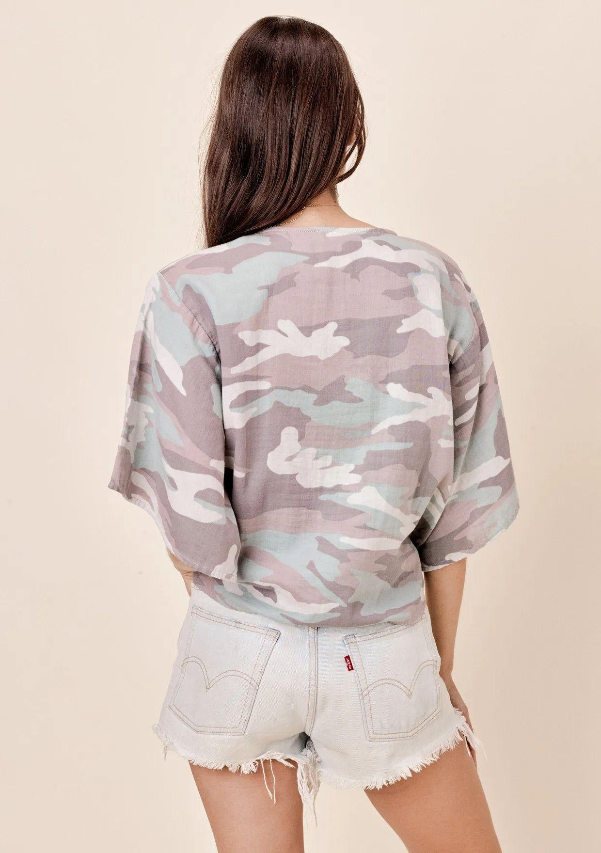 Casey Camo Tie Front Top