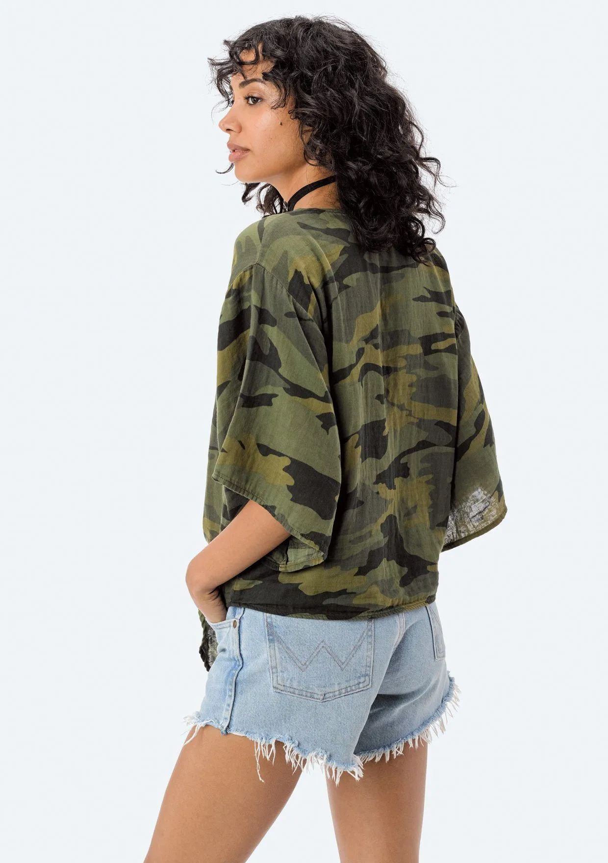 Casey Camo Tie Front Top