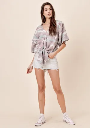 Casey Camo Tie Front Top